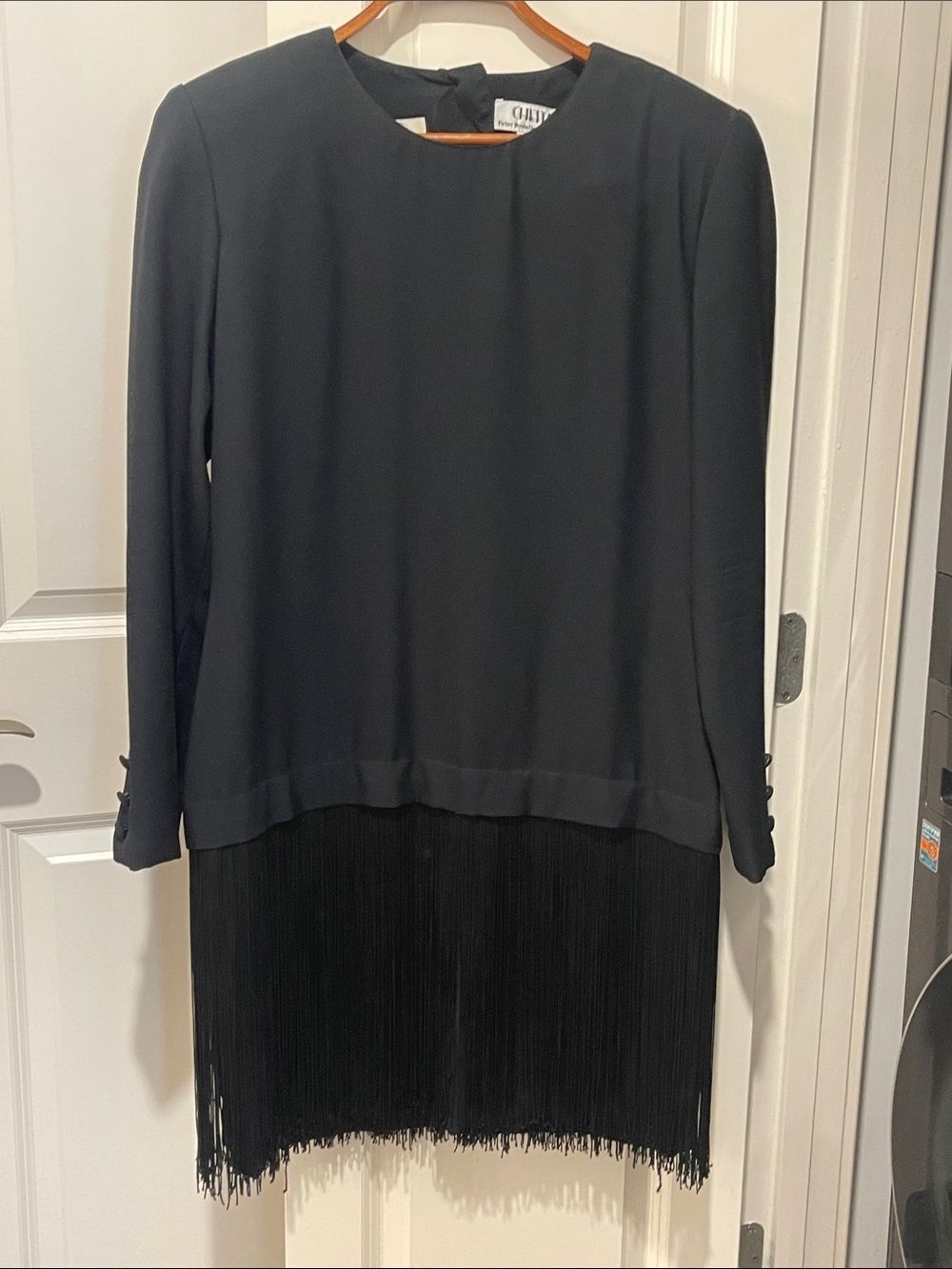 Black Fringe Hem Midi Dress